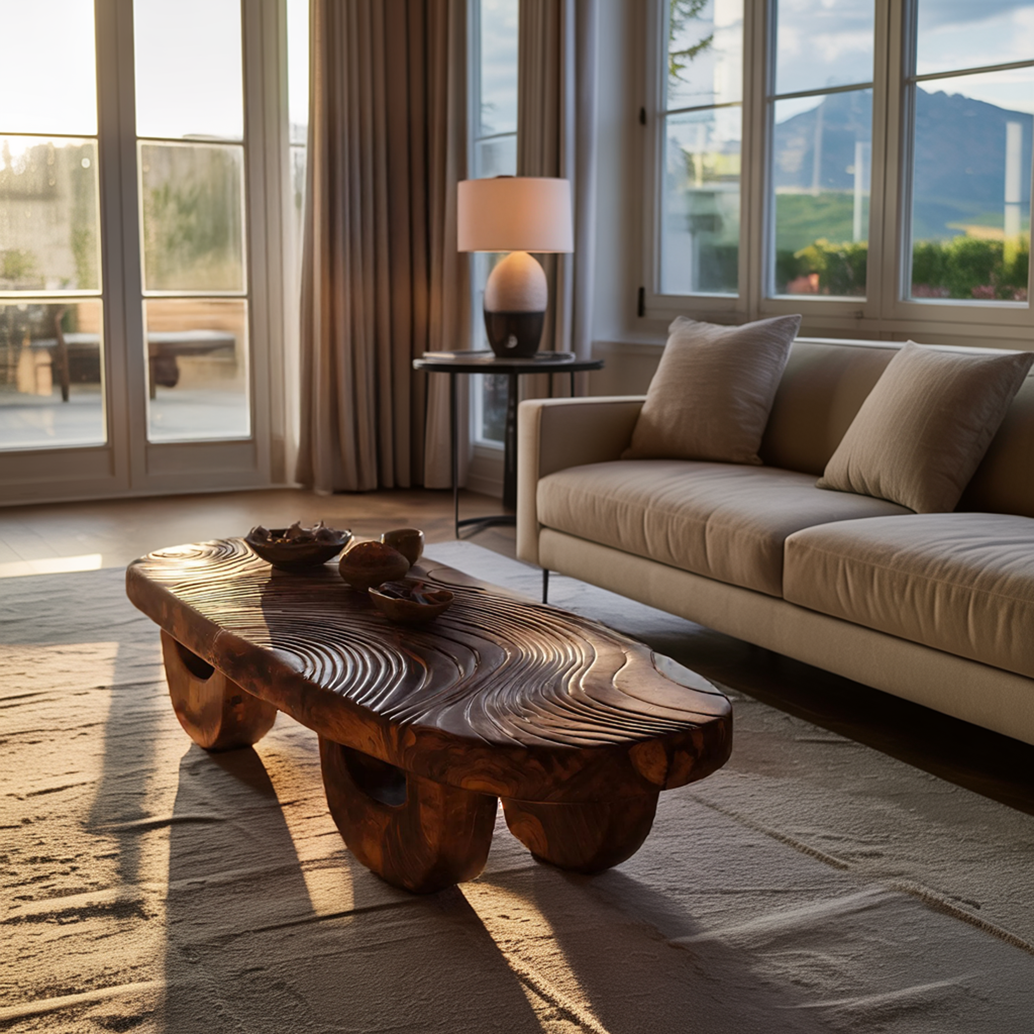 Mid Century Irregular Wooden Coffee Table For Living Room Decor