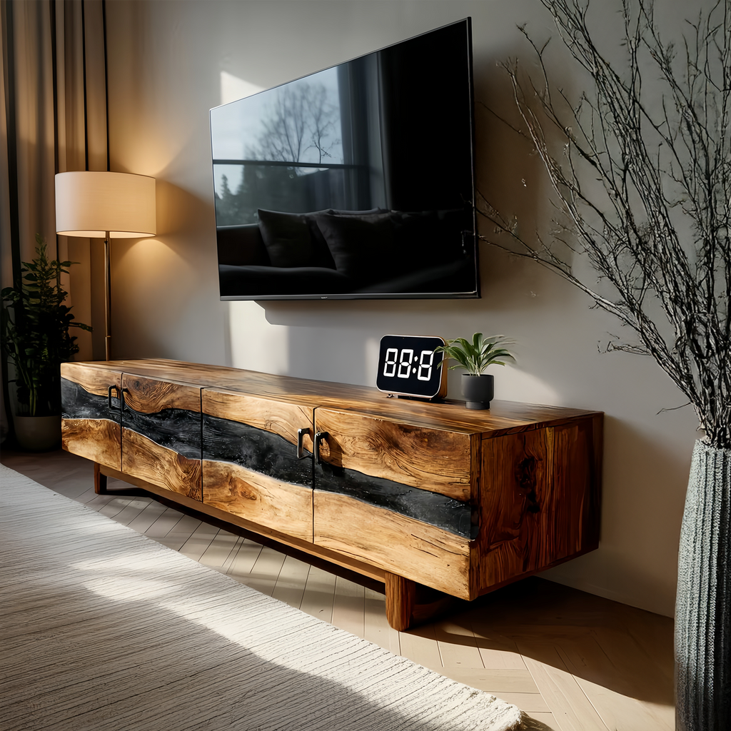 Mid Century Rustic Wooden TV Stand For Living Room