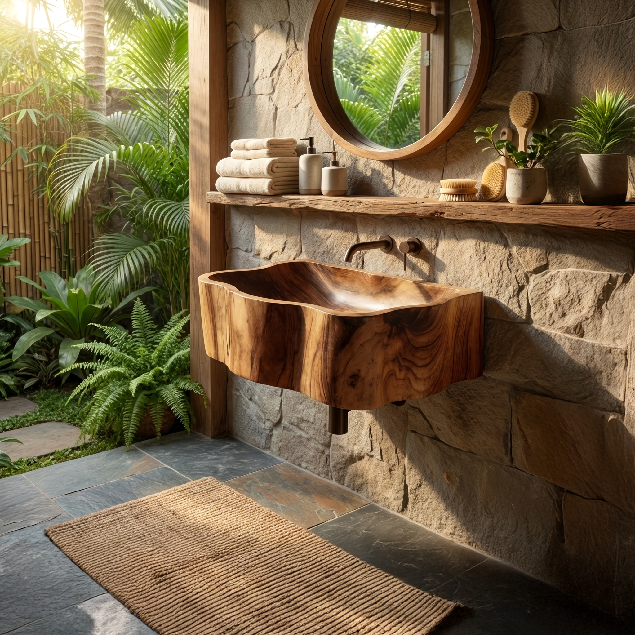 Handcrafted Wall Mounted Wooden Bathroom Sink For Artisan Bathroom Decor