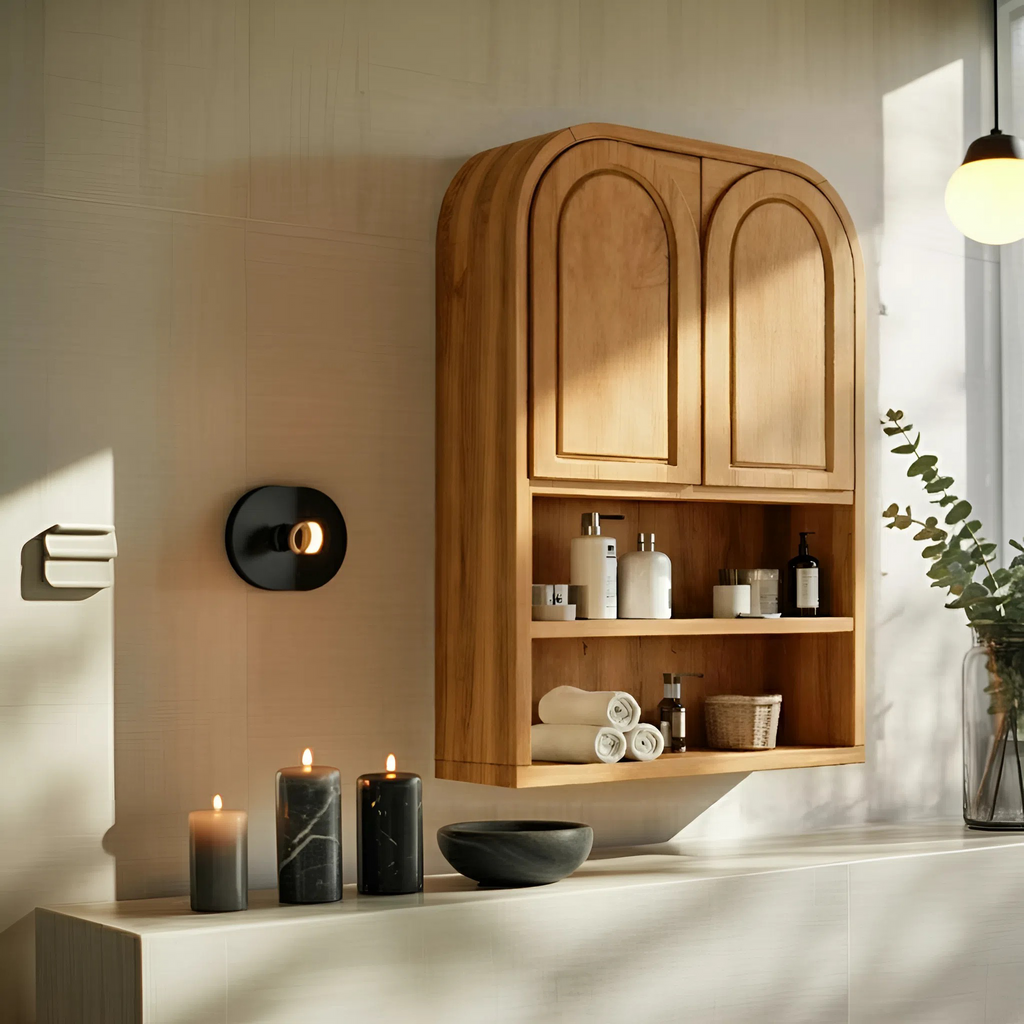 Double Arched Wall Cabinet With Open Shelves For Bathroom