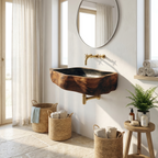 Mid Century Wooden Wall Mounted Bathroom Sink For Elegant Bathroom Design