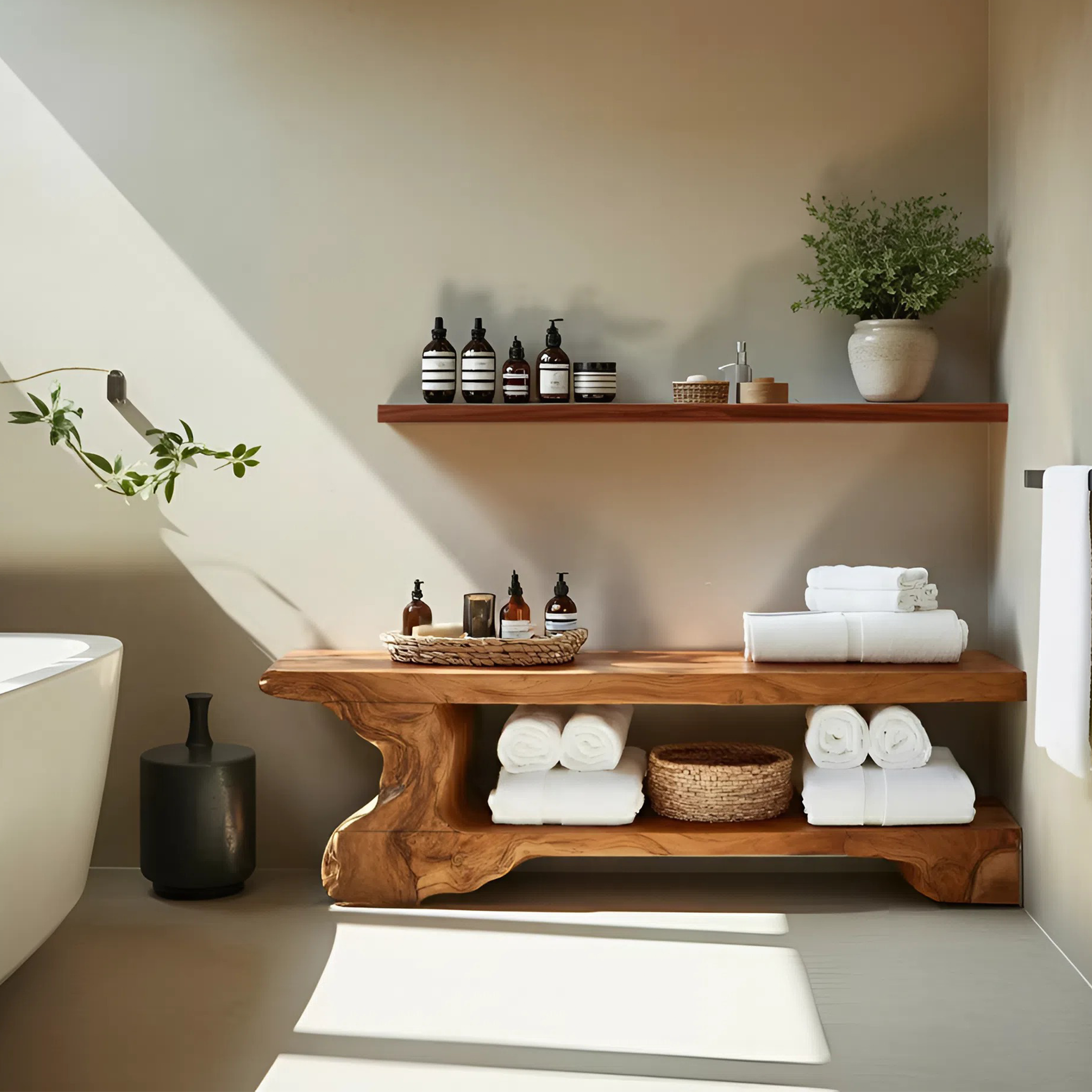 Organic Bath Bench For Bathroom Or Wellness Retreat Interior