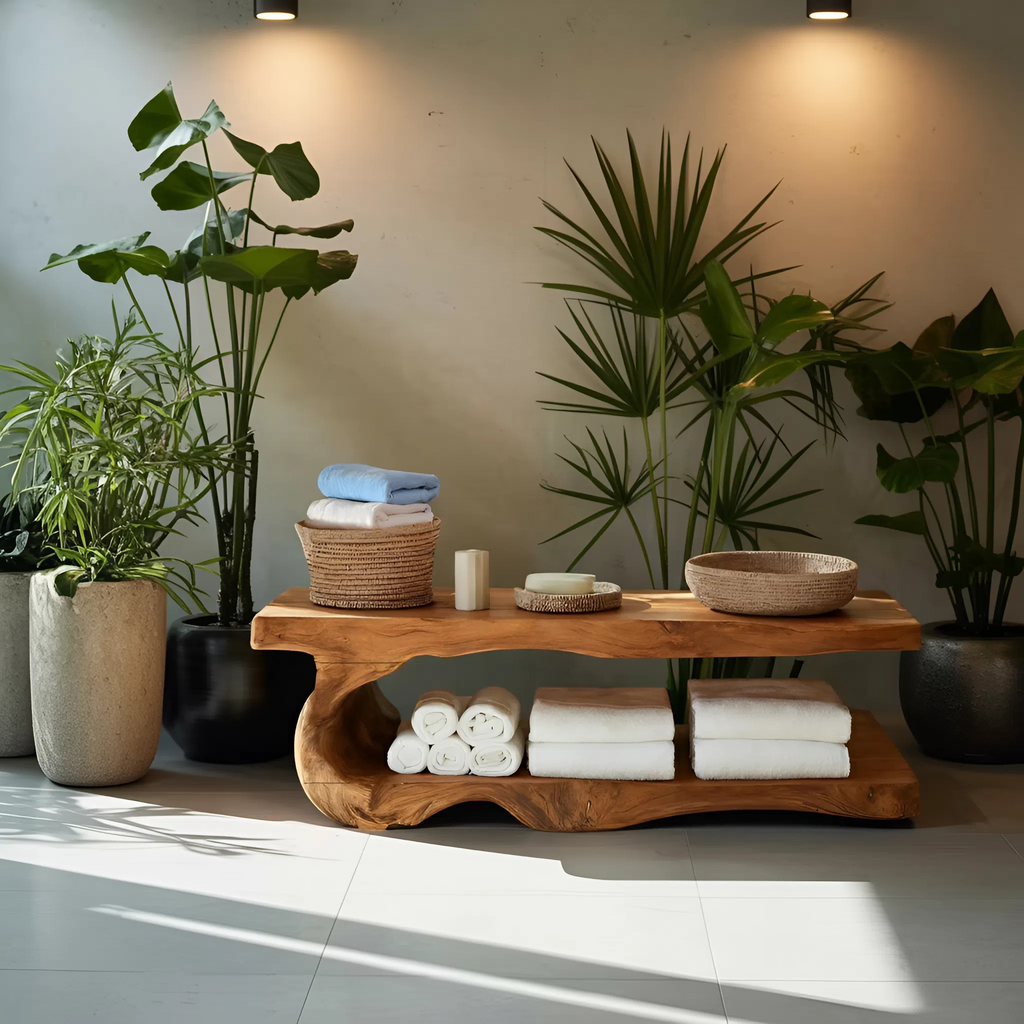 Organic Bath Bench With Storage Shelf For Bathroom