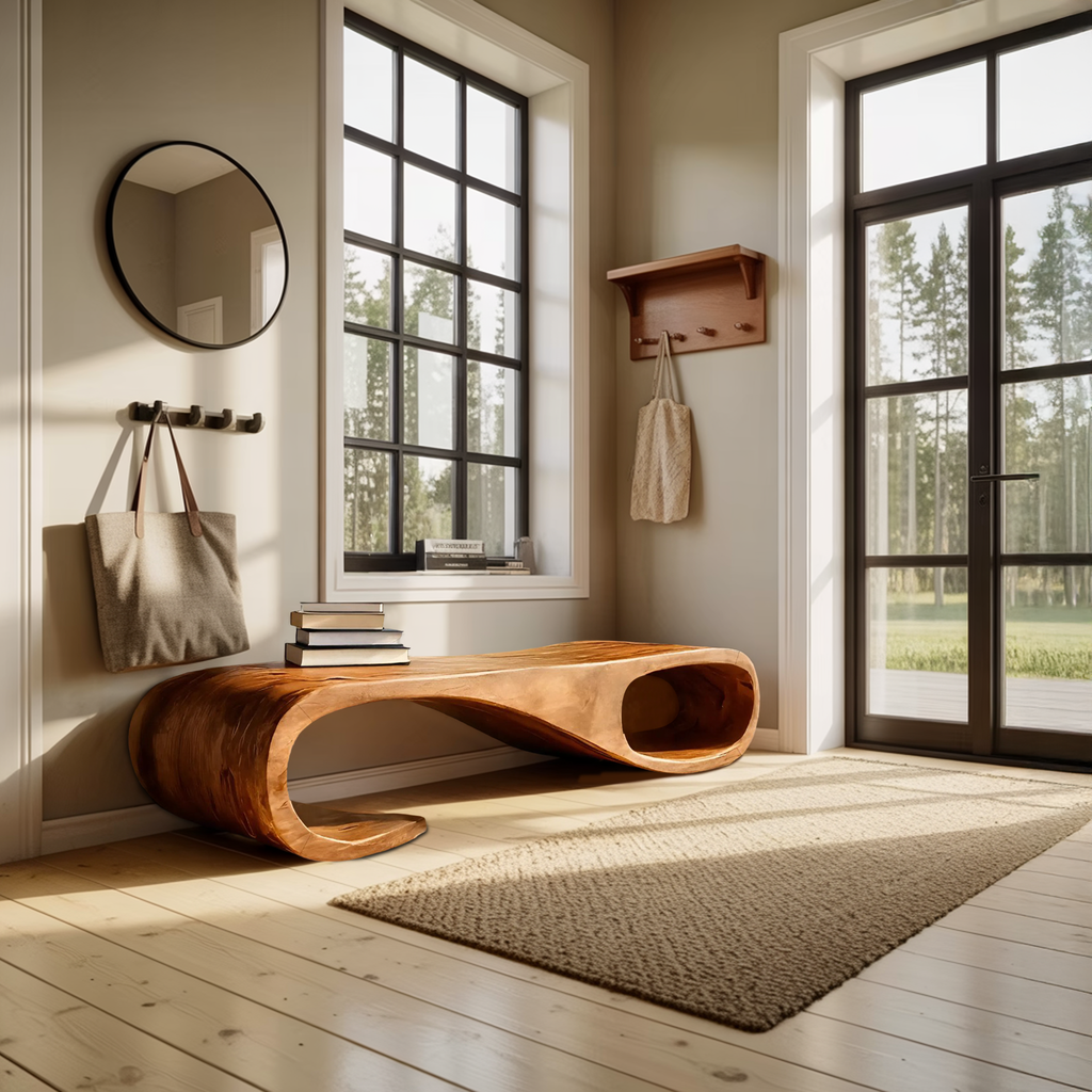 Modern Curved Bench For Entryway Furniture Accent Piece