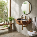 Handcrafted Wall Mounted Wooden Bathroom Sink For Natural Bathroom Decor