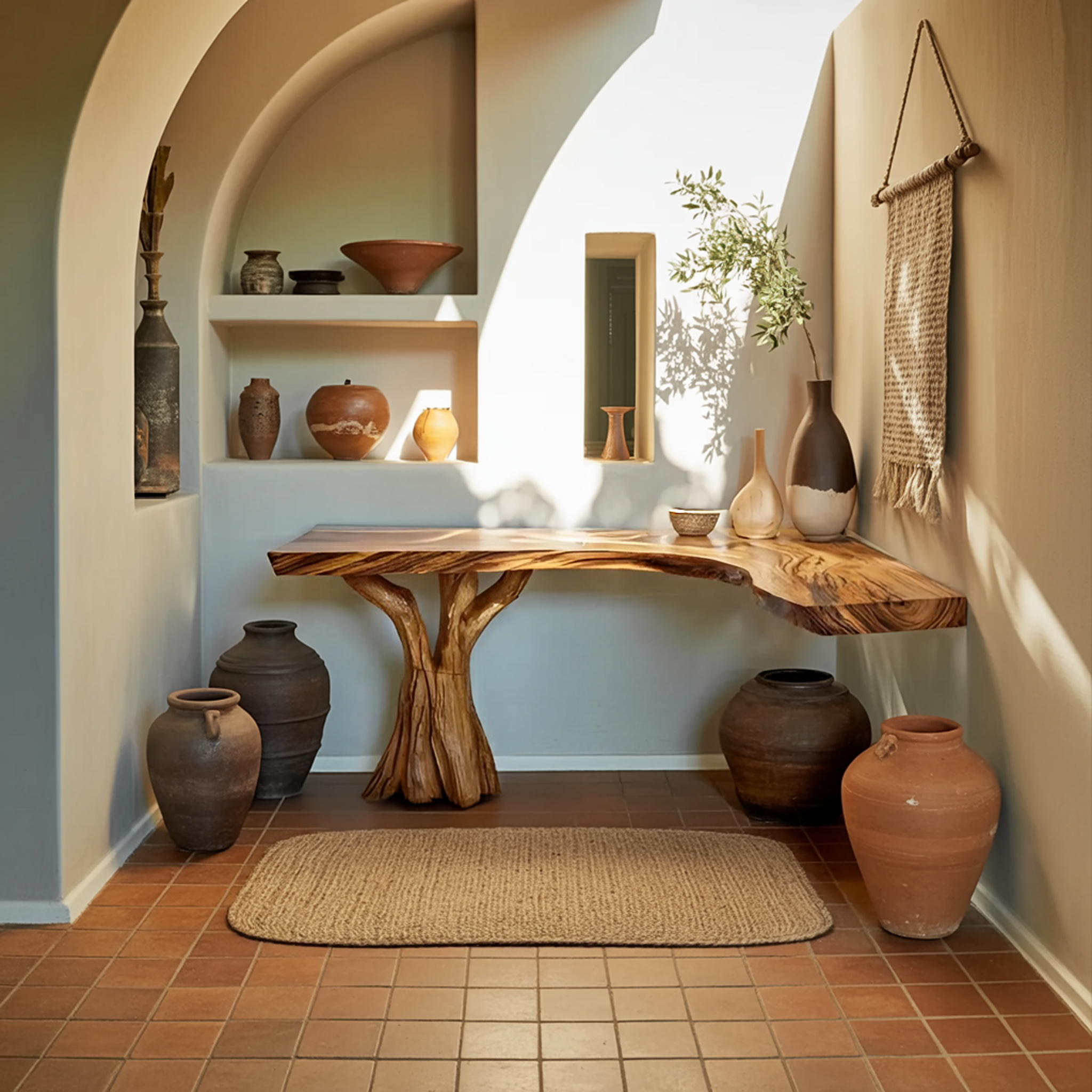 Handcrafted Solid Wood Console Table Sculptural Design For Entryway Decor