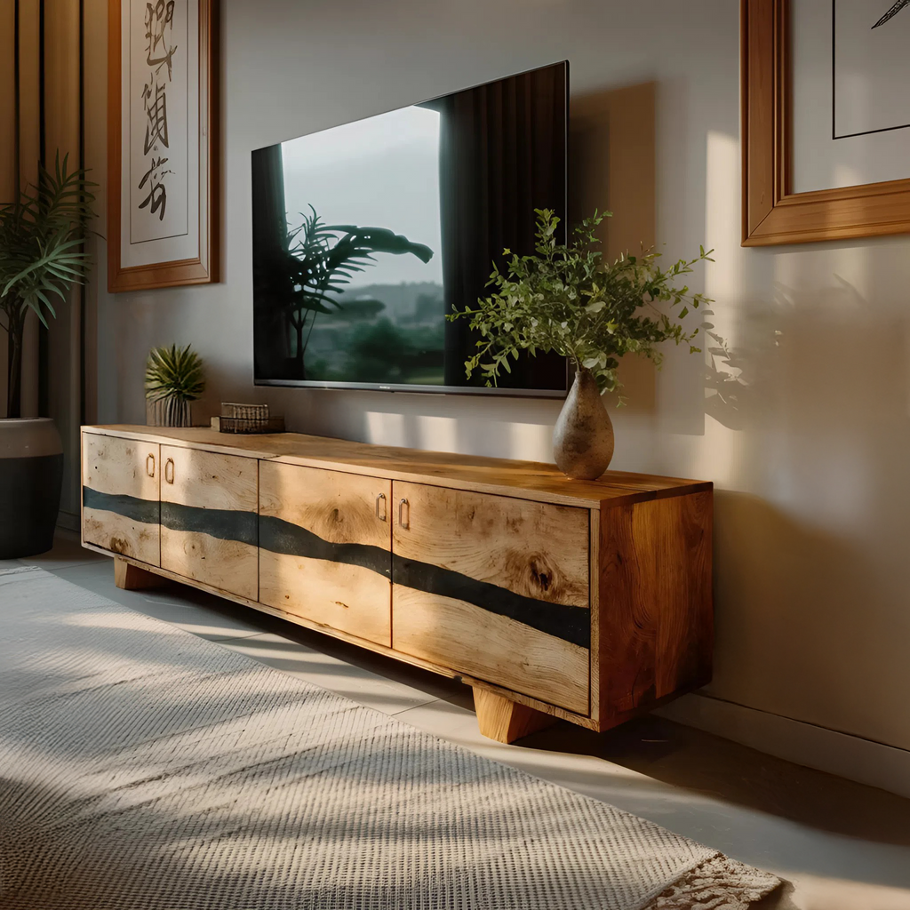 Mid Century Live Edge TV Cabinet For Living Room Design