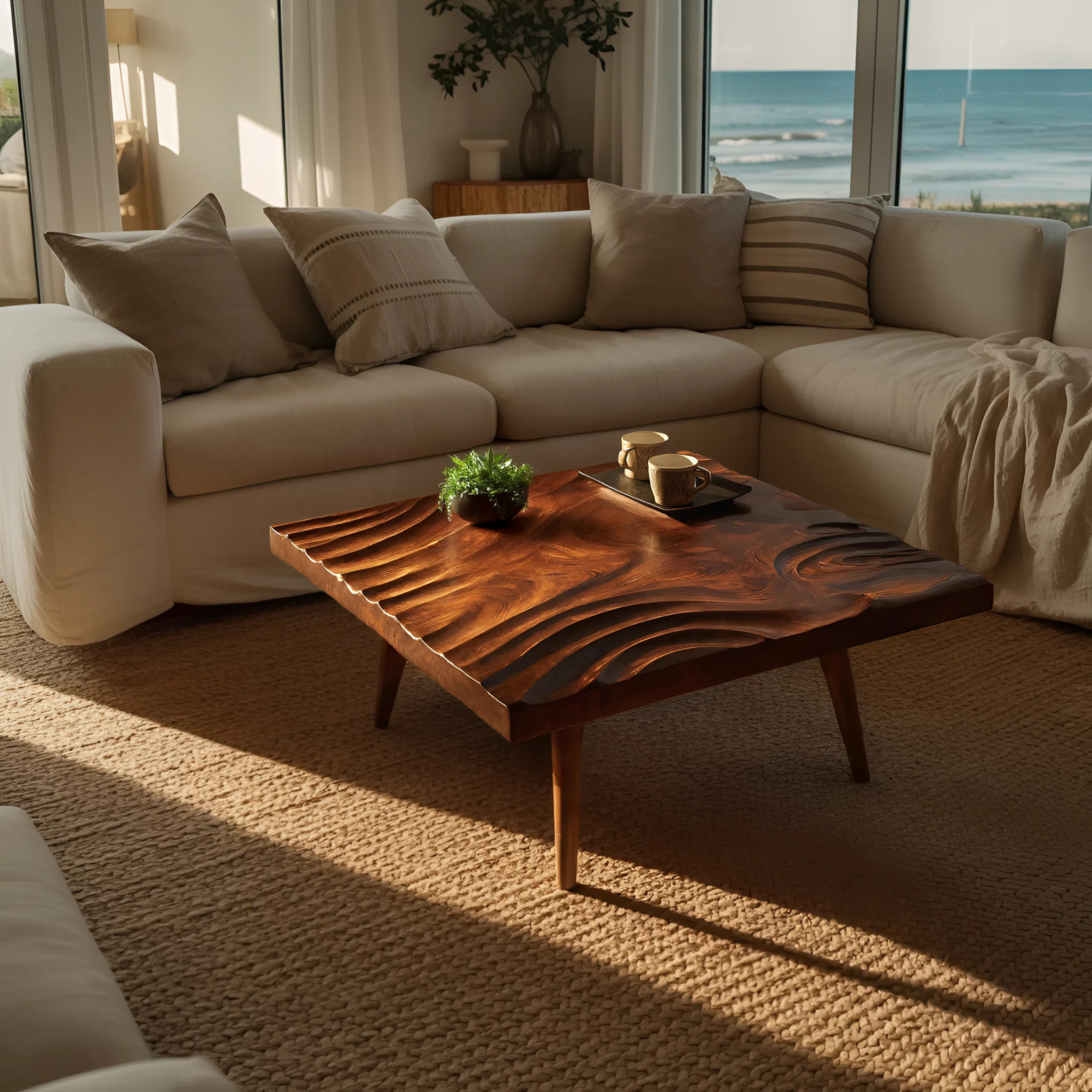 Handcrafted Irregular Solid Wood Coffee Table For Furniture Decor
