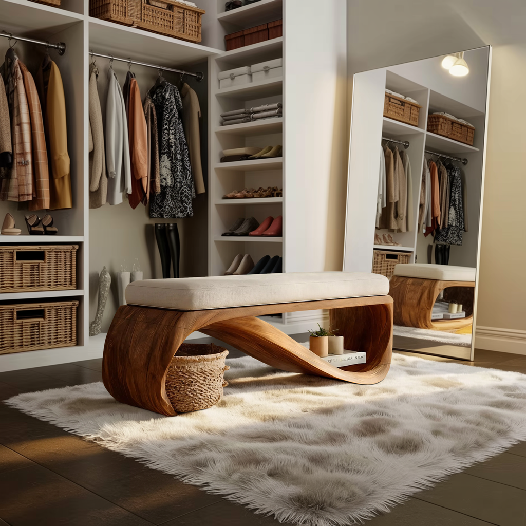 Mid Century Wooden Bench For End-of-Bed Placement