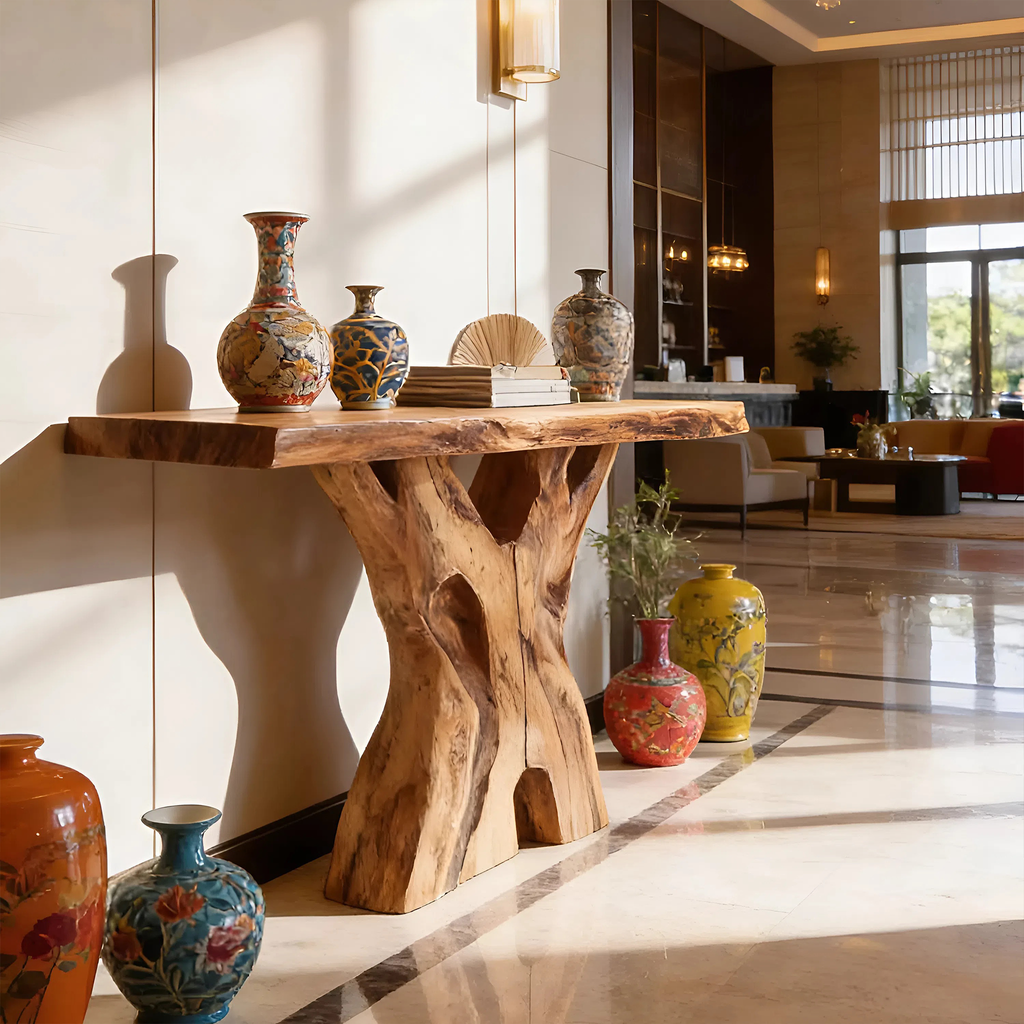 Modern Solid Wood Console Table Live Edge Design For Entryway Decor