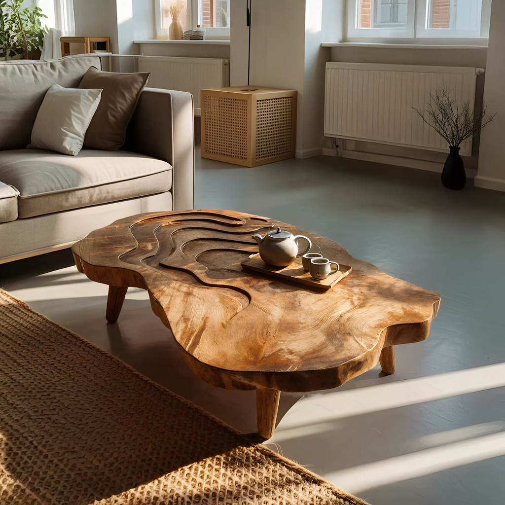 Mid Century Wooden Abstract Coffee Table For Living Room