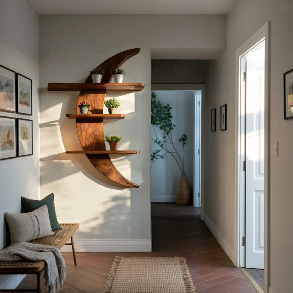 Mid Century Moon Wall Shelf For Cozy Corner Decor