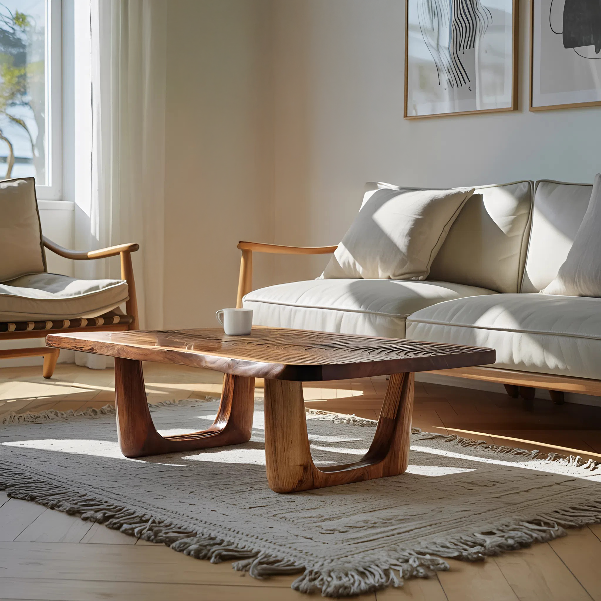 Handcrafted Modern Solid Wood Coffee Table For Living Room