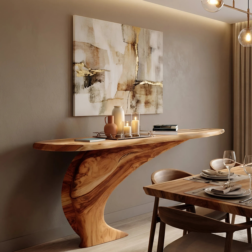 Mid Century Wooden Live Edge Console Table For Living Room Decor
