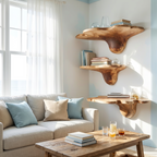 Mid Century Solid Wood Mushroom Shelf For Modern Living Room Decor