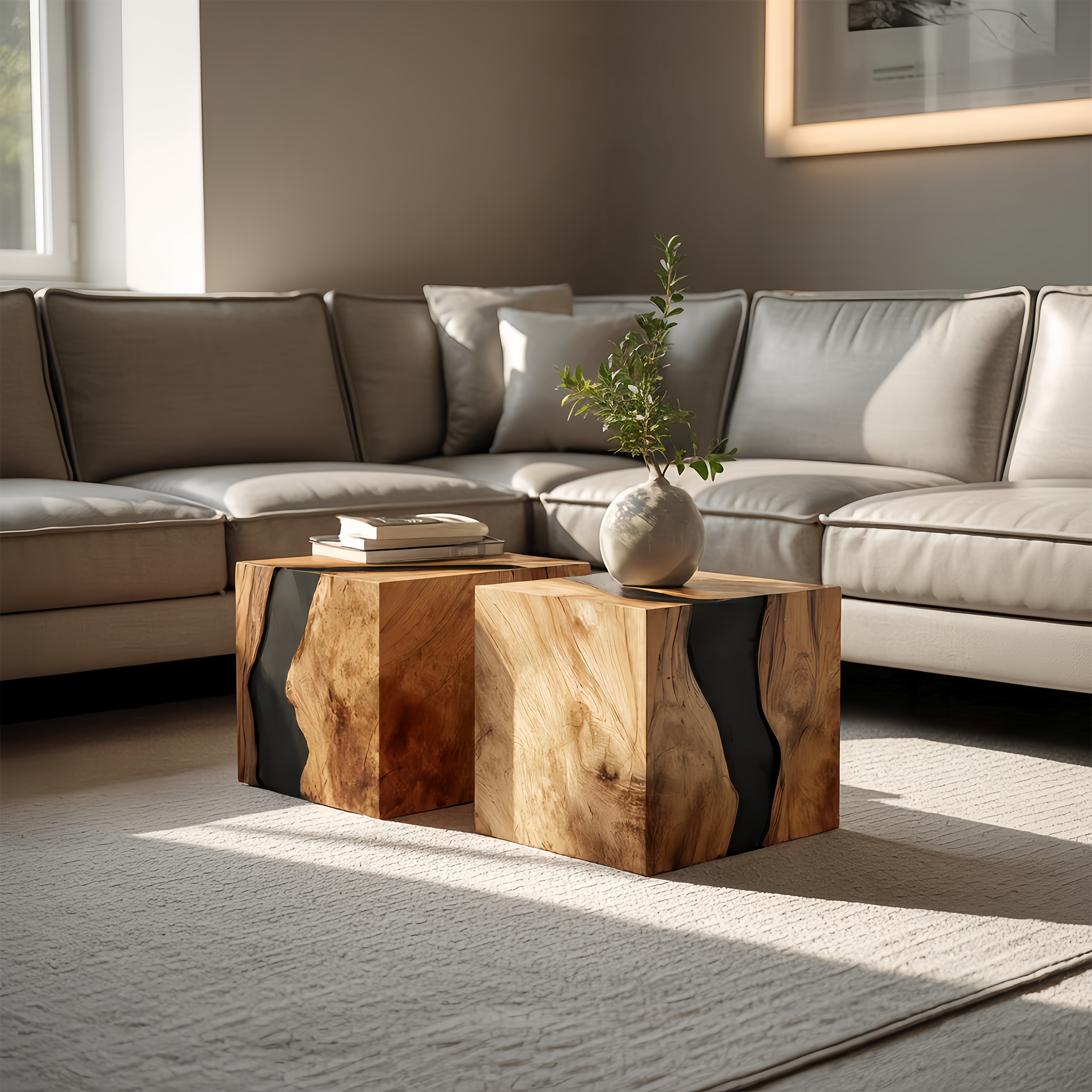 Handcrafted Solid Wood Cube Table For Natural Decor Home