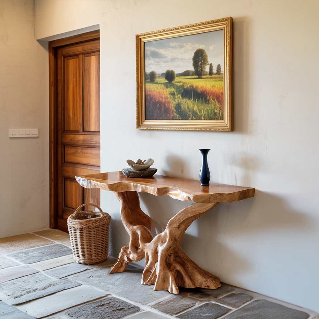 Farmhouse Wooden Live Edge Console Table For Living Room
