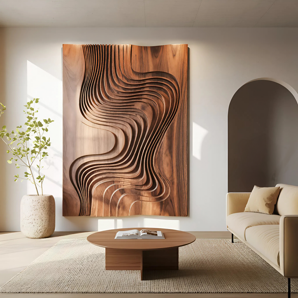 Modern Wall Sculpture With Flowing Layered Curves For Entryway