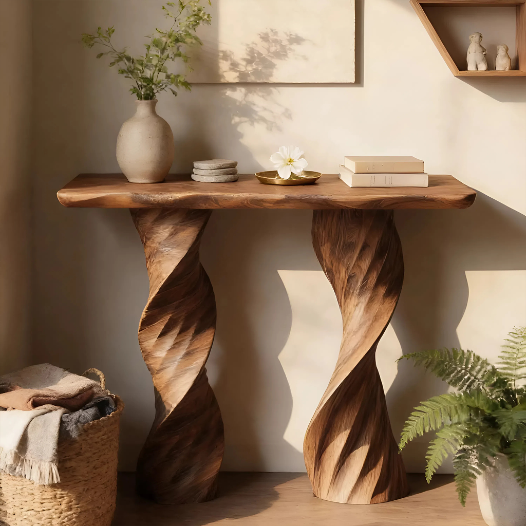 Farmhouse Live Edge Console Table Handcrafted Solid Wood For Living Room
