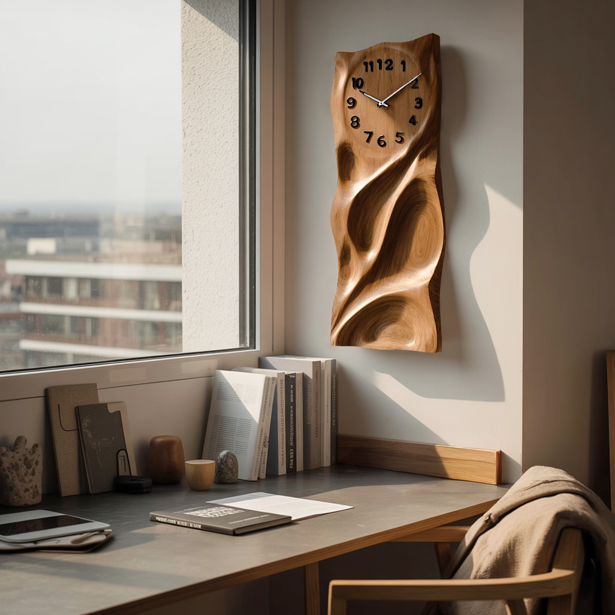 Modern Wall Clock Carved Design For Living Room Interior