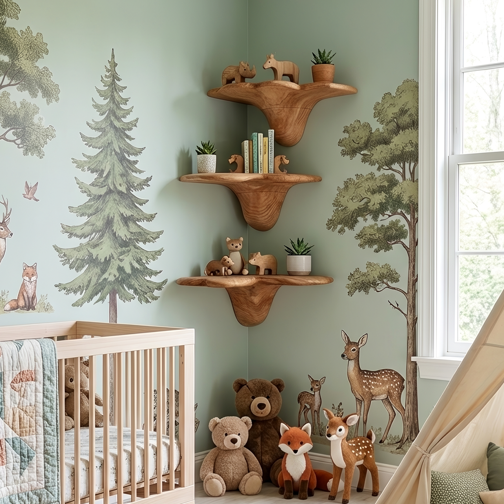 Handcrafted Solid Wood Mushroom Shelf For Bedroom Interior Decor
