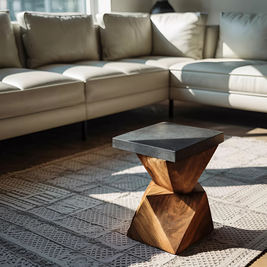 Farmhouse Solid Wood End Table For Cottage Living Room