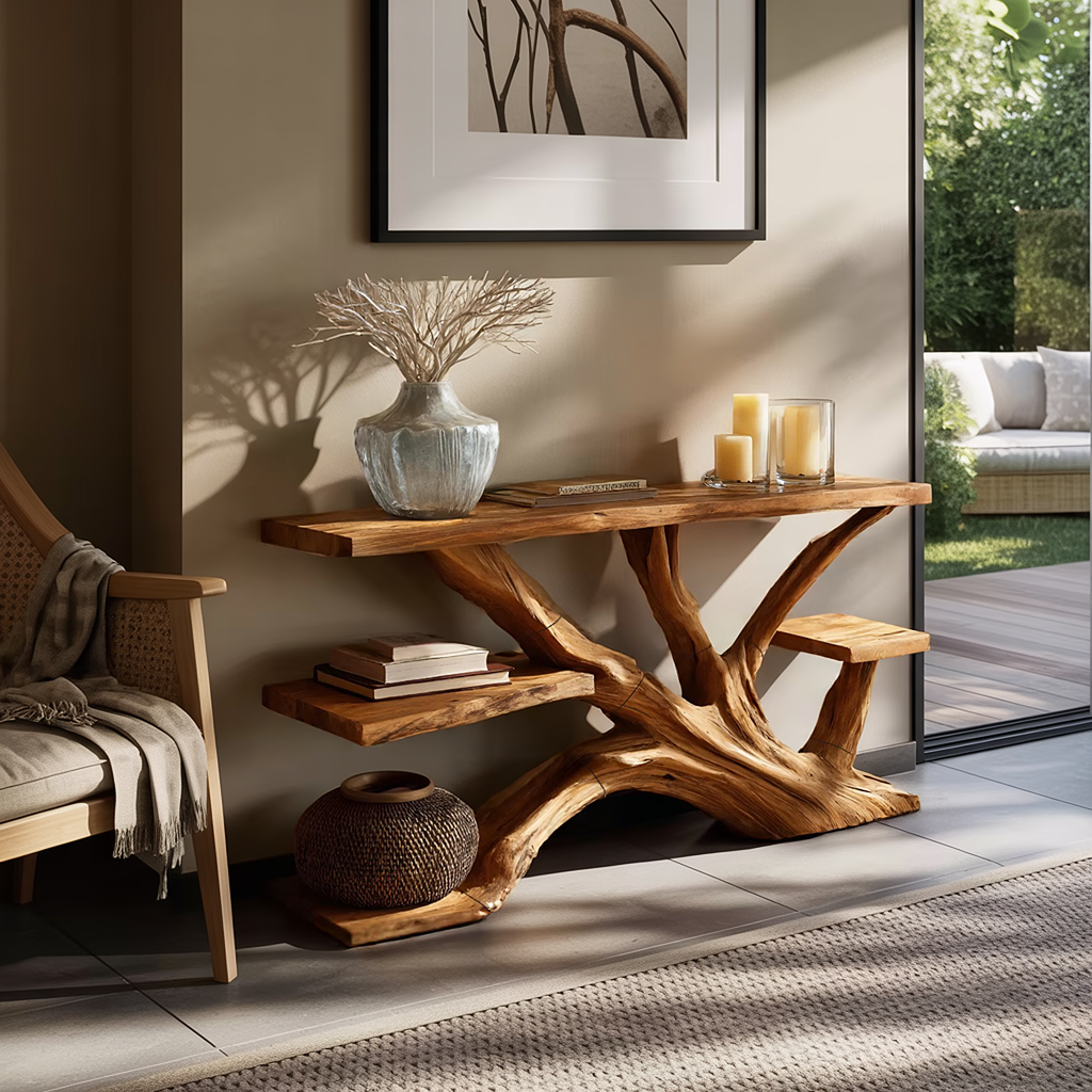 Handcrafted Wooden Live Edge Console Table For Elegant Furniture Decor