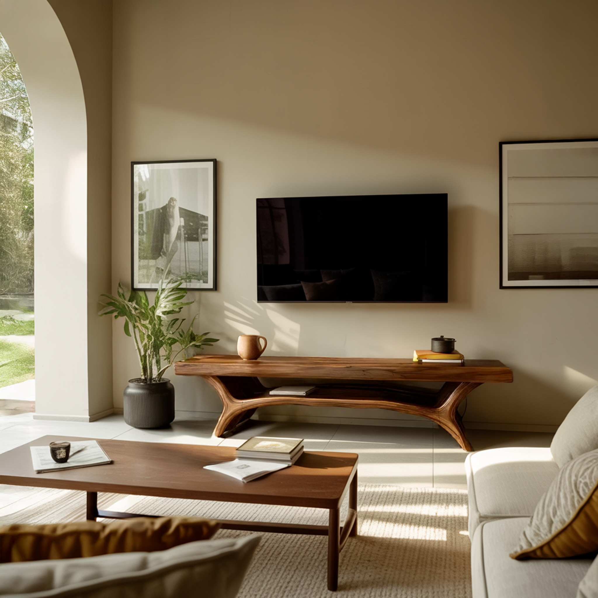 Architectural TV Stand With Shelf For Living Room