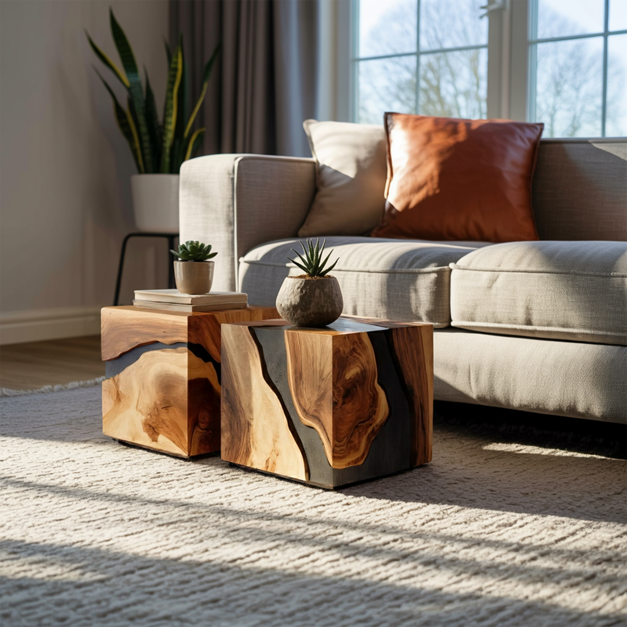 Mid Century Wooden Cube Coffee Table For Entryway Decor