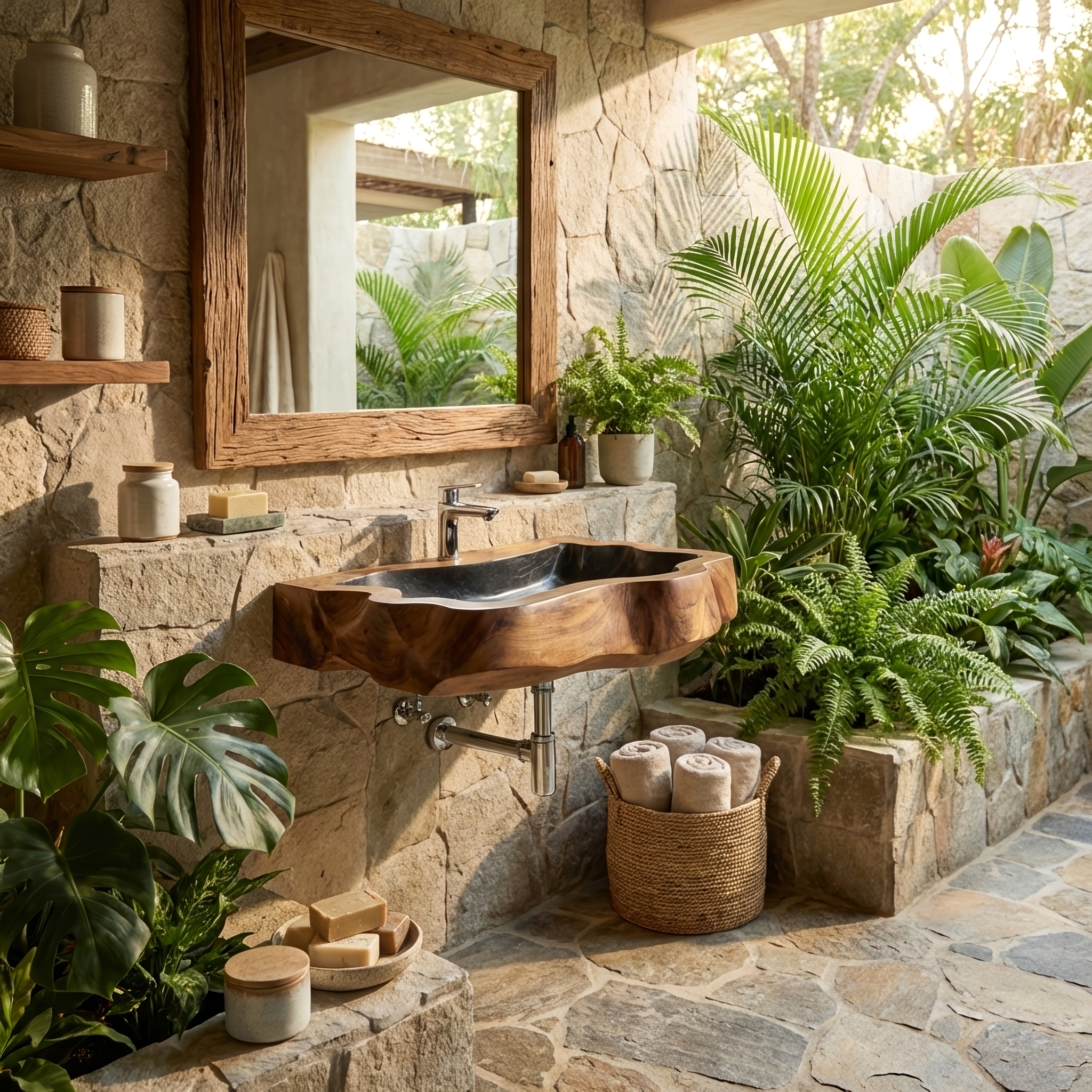 Farmhouse Wall Mounted Wooden Bathroom Sink For Classic Bathroom Design