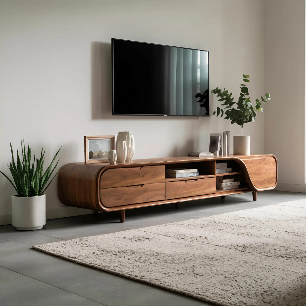 Modern TV Console With Rounded Corners For Living Room
