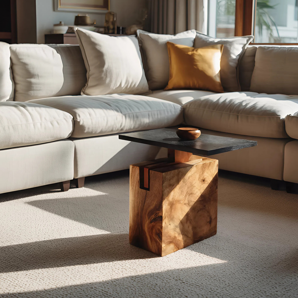 Handcrafted Solid Wood End Table For Coastal Home Style