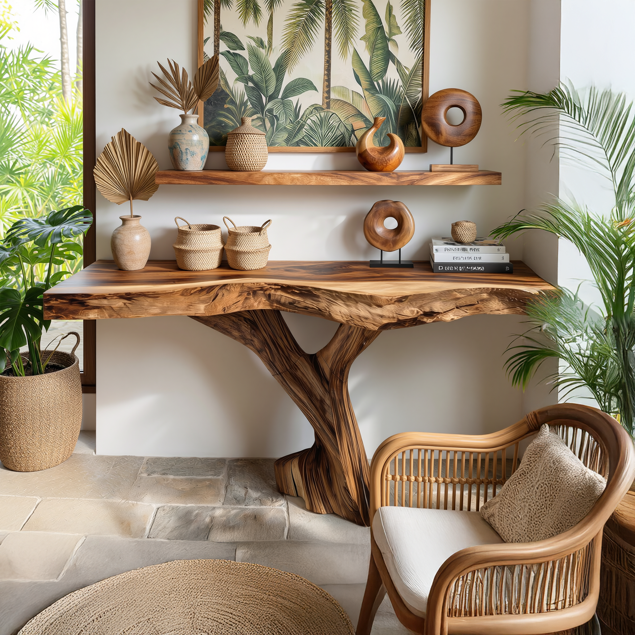 Farmhouse Live Edge Entryway Table Organic Wood For Furniture Decor