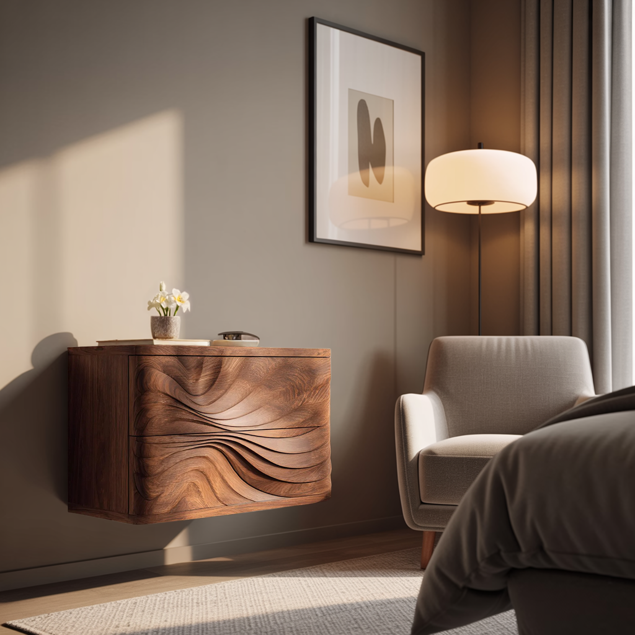 Wall Mounted Nightstand With Drawers For Bedroom