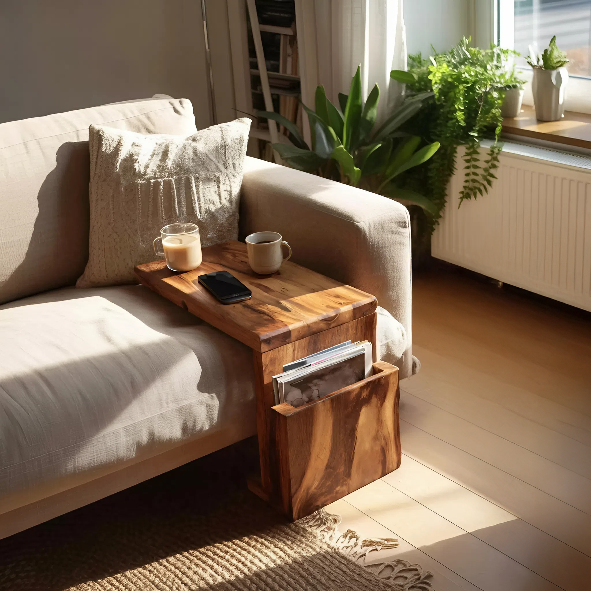 Handcrafted Wooden Armrest For Living Room Design