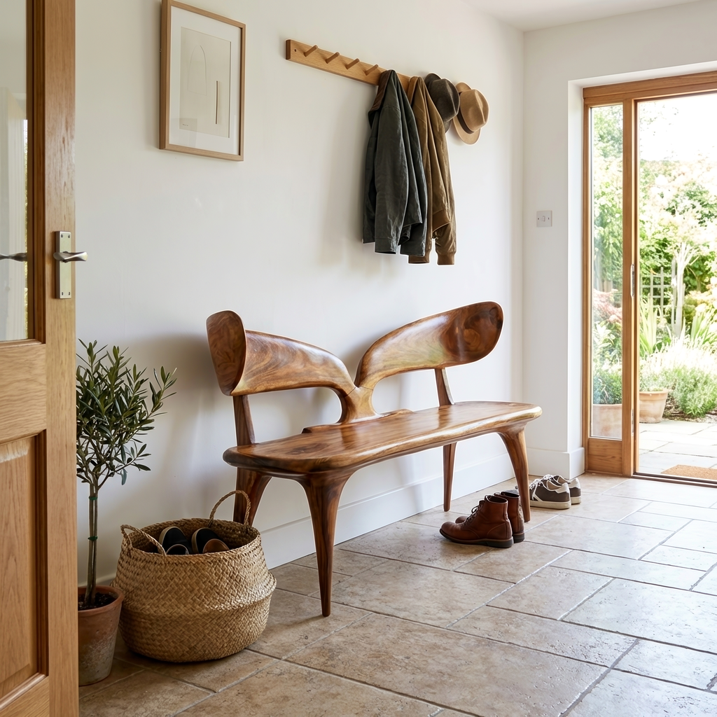 Natural Live Edge Wood Bench For Entryway Seating Area