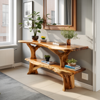 Mid Century Wooden Live Edge Console Table For Apartment Living Room