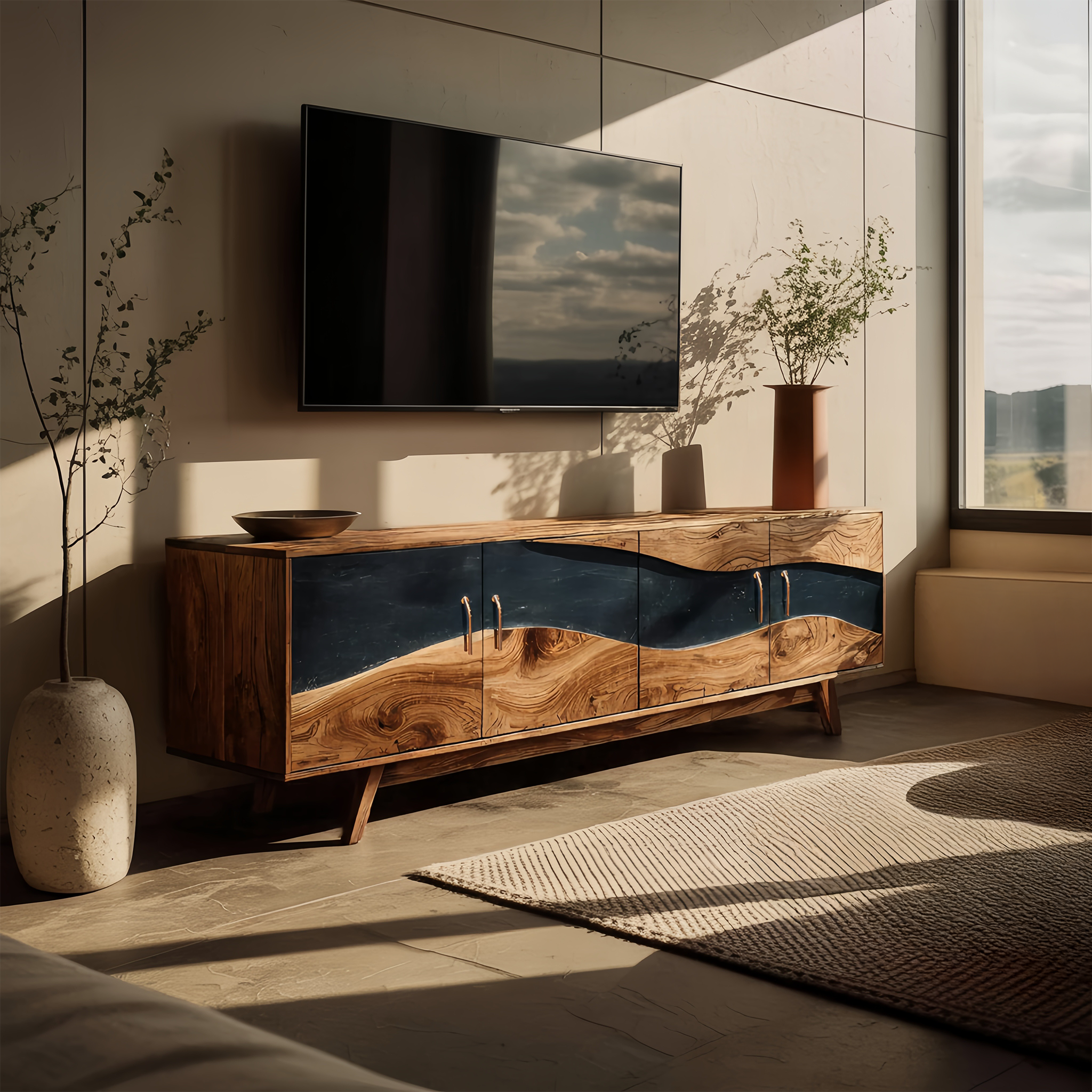 Modern Wooden Live Edge TV Stand For Entryway Design