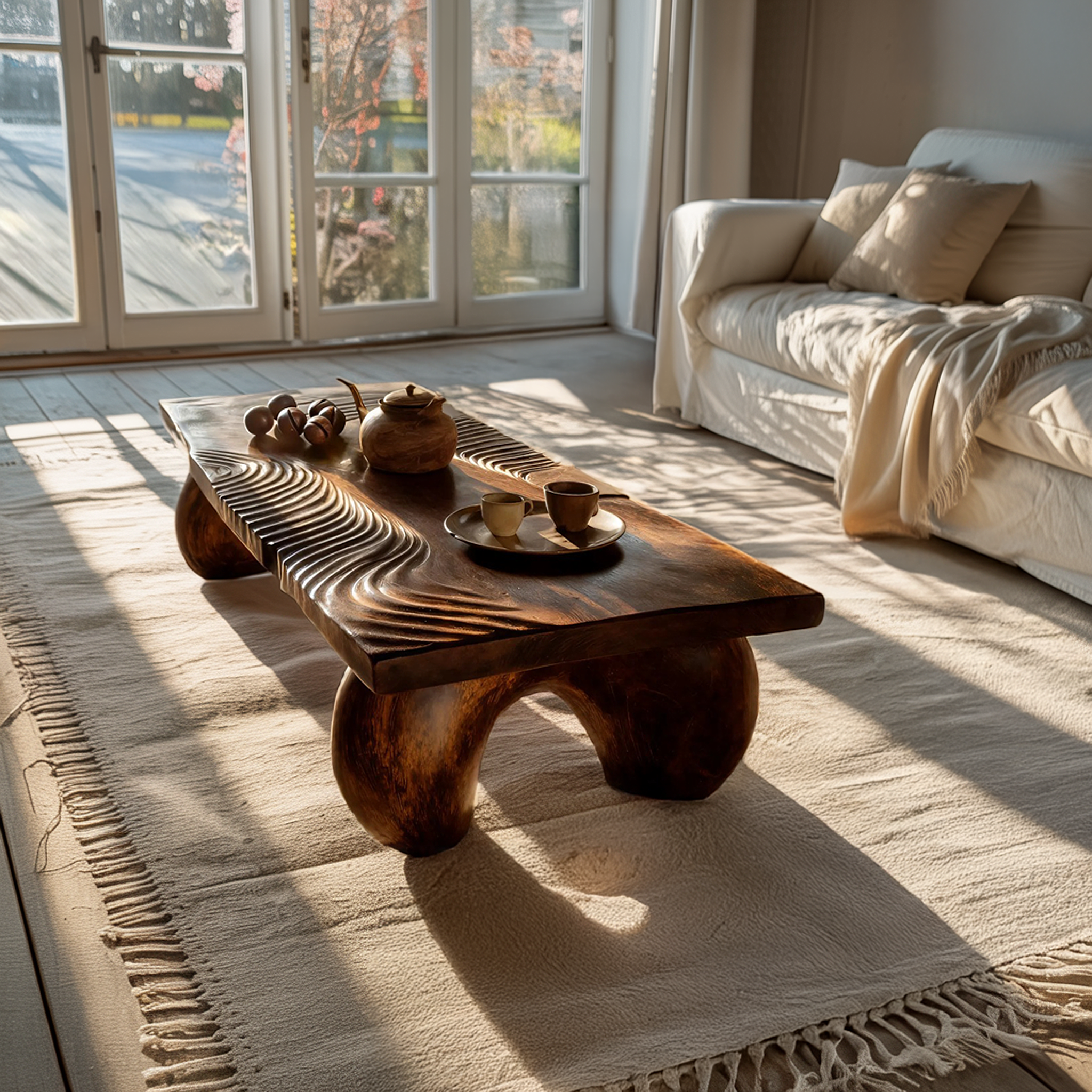 Handcrafted Solid Wood Irregular Coffee Table For Living Room
