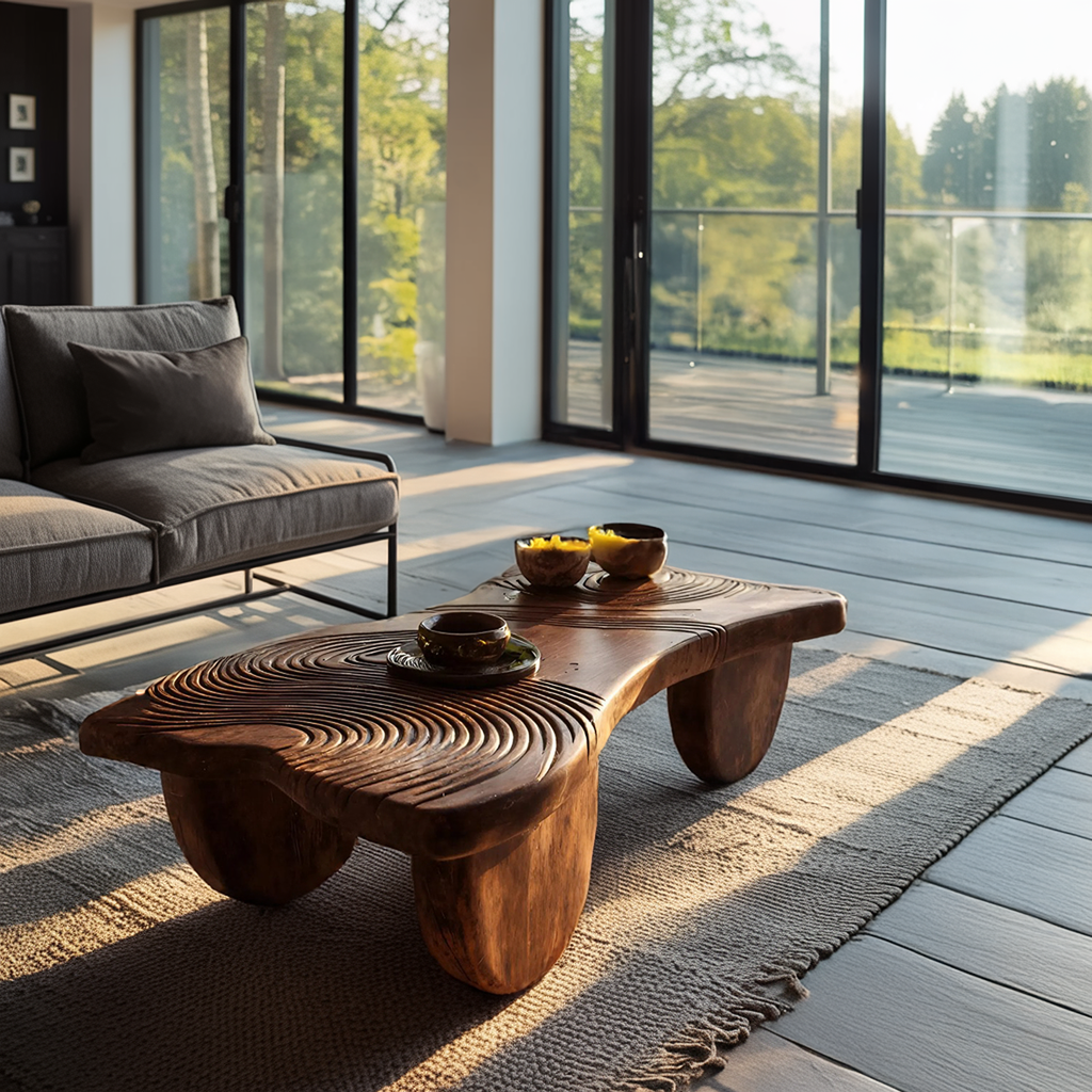 Farmhouse Abstract Solid Wood Coffee Table For Living Room