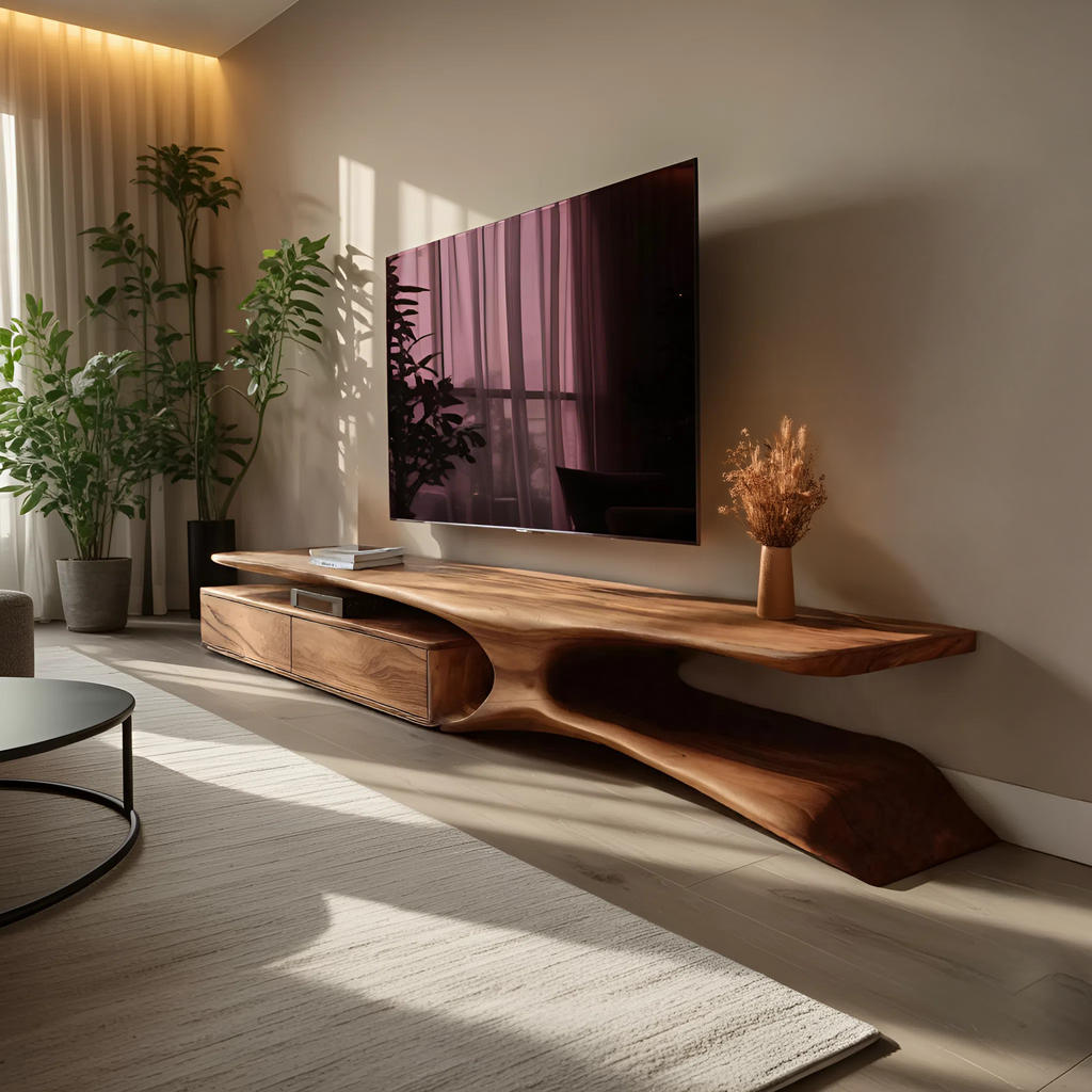 Modern TV Console Curved Open Storage For Living Room