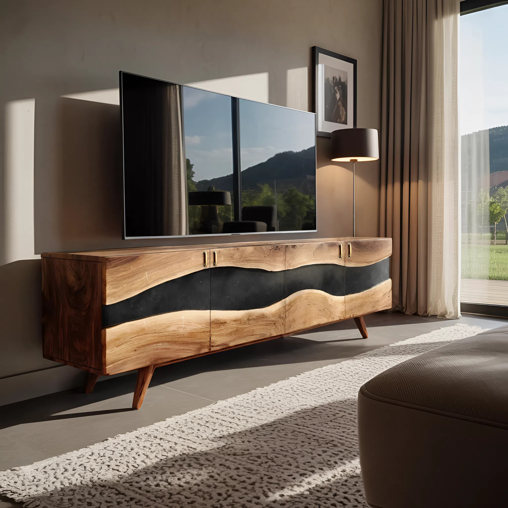 Handcrafted Solid Wood TV Console For Furniture Decor