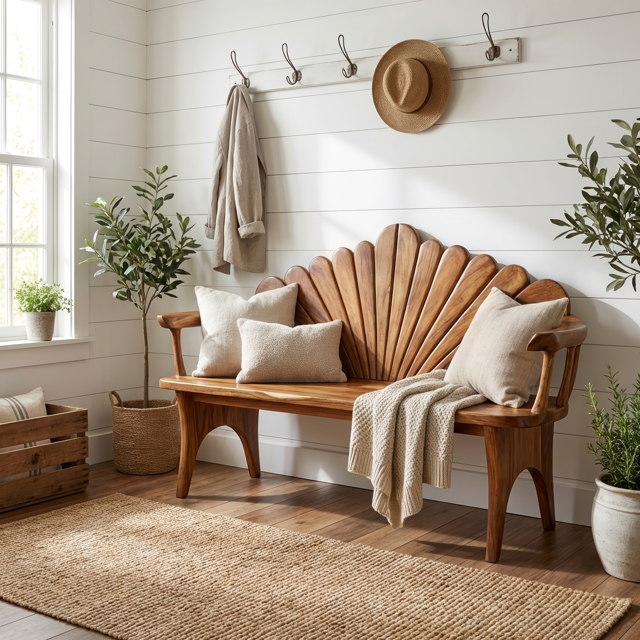 Natural Solid Wood Entryway Bench For Foyer Decor