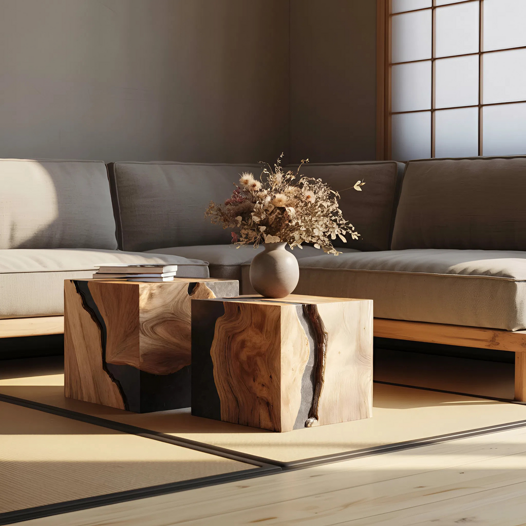 Mid Century Wooden Cube Coffee Table For Living Room Decor