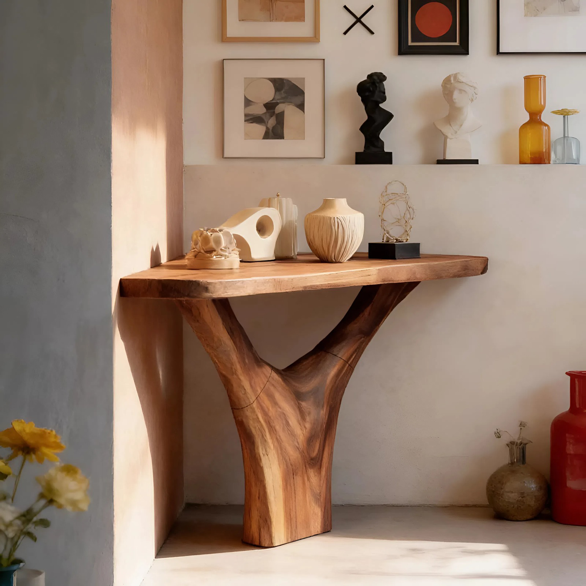 Modern Live Edge Console Table Solid Wood Artistic For Living Room