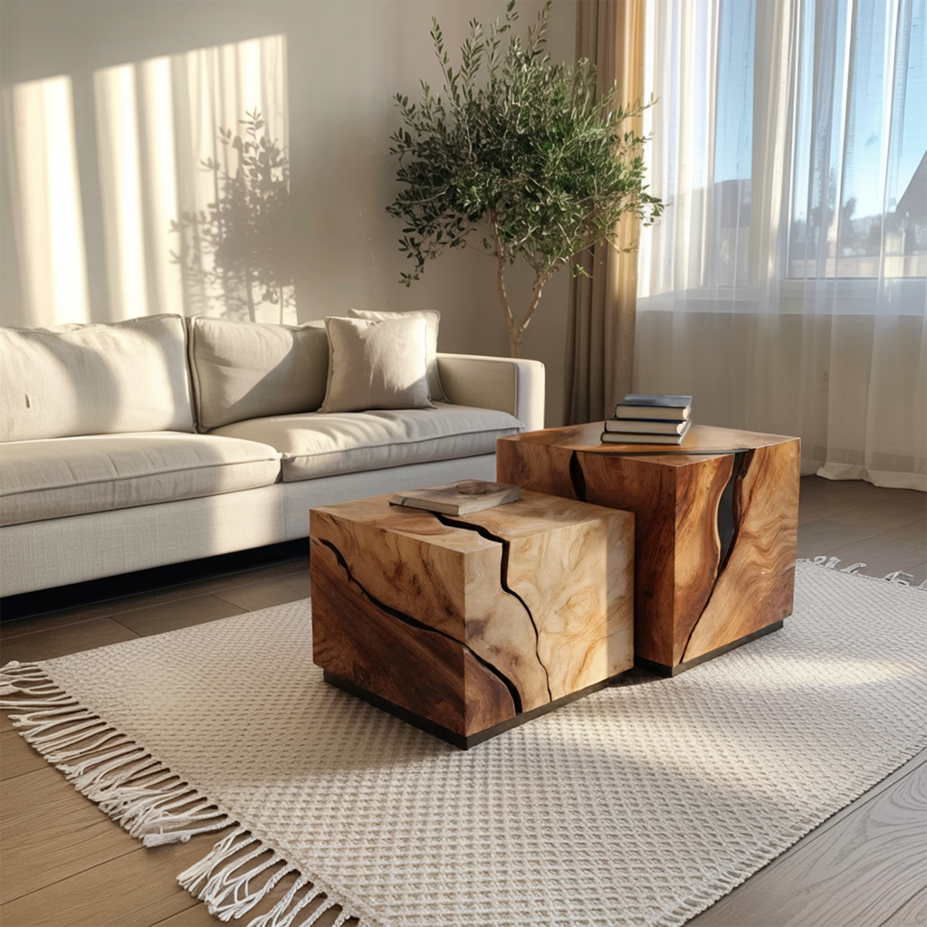 Mid Century Solid Wood Low Coffee Table For Living Room