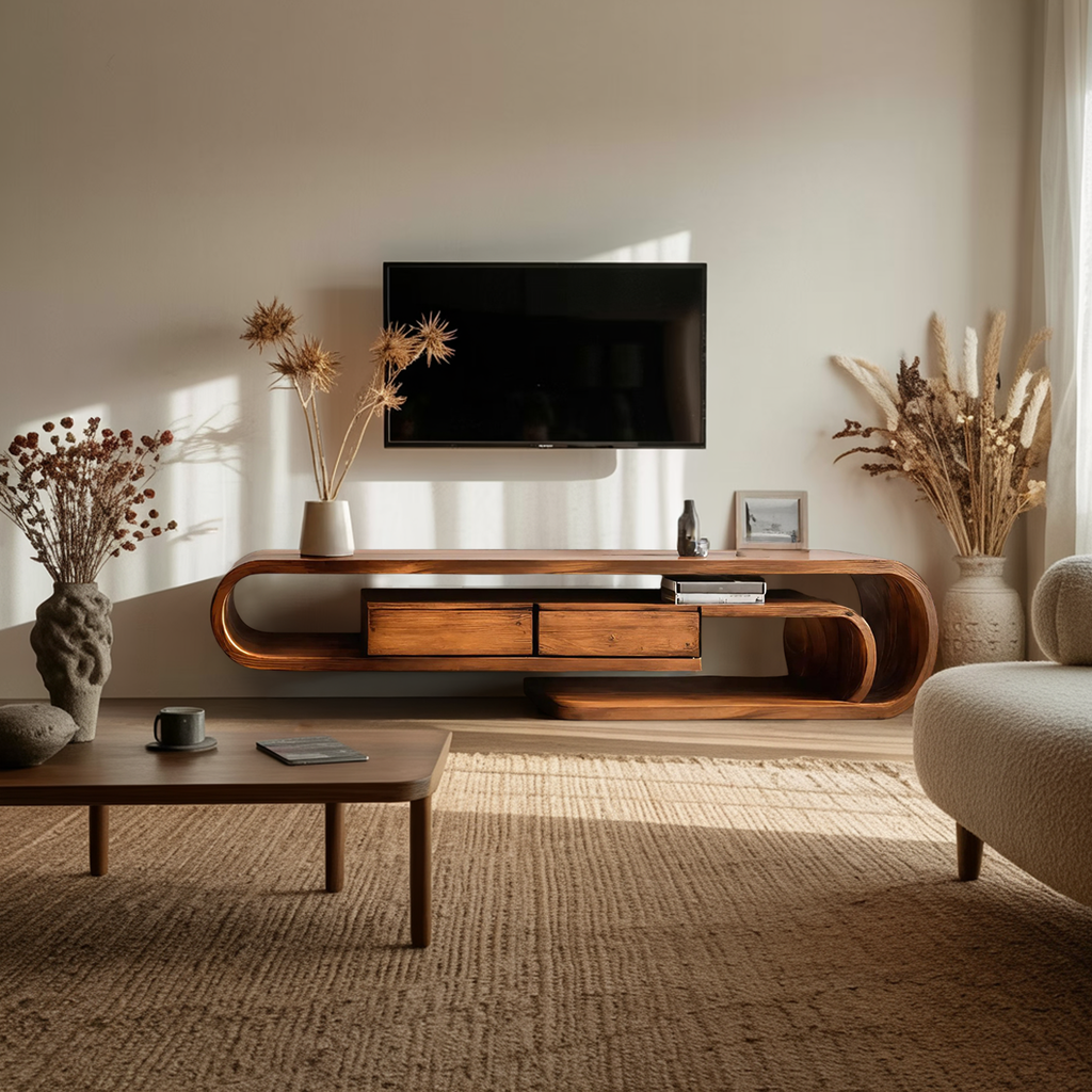 Contemporary Curved TV Shelf For Minimalist Living Room Furniture