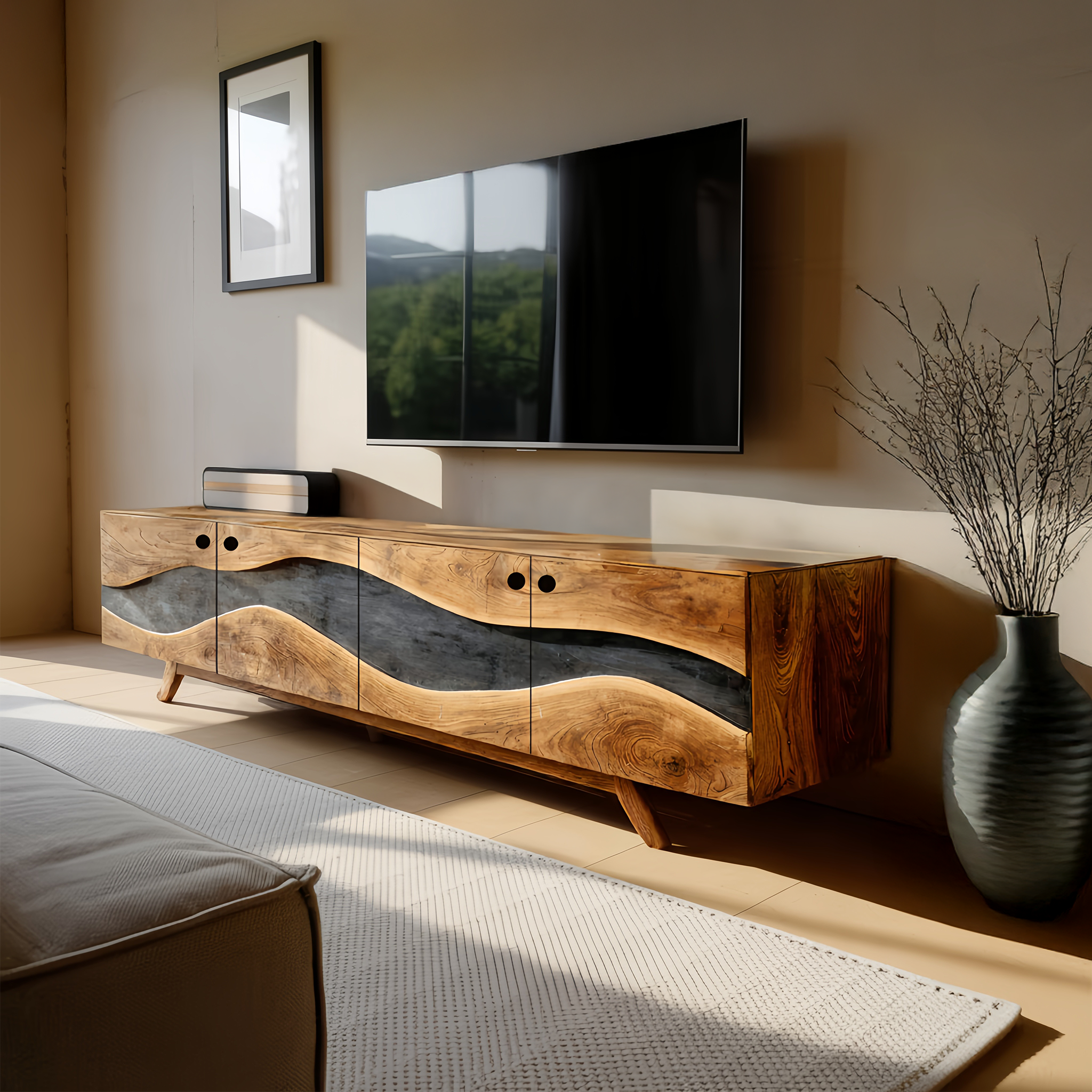 Modern Live Edge TV Cabinet For Entryway Design