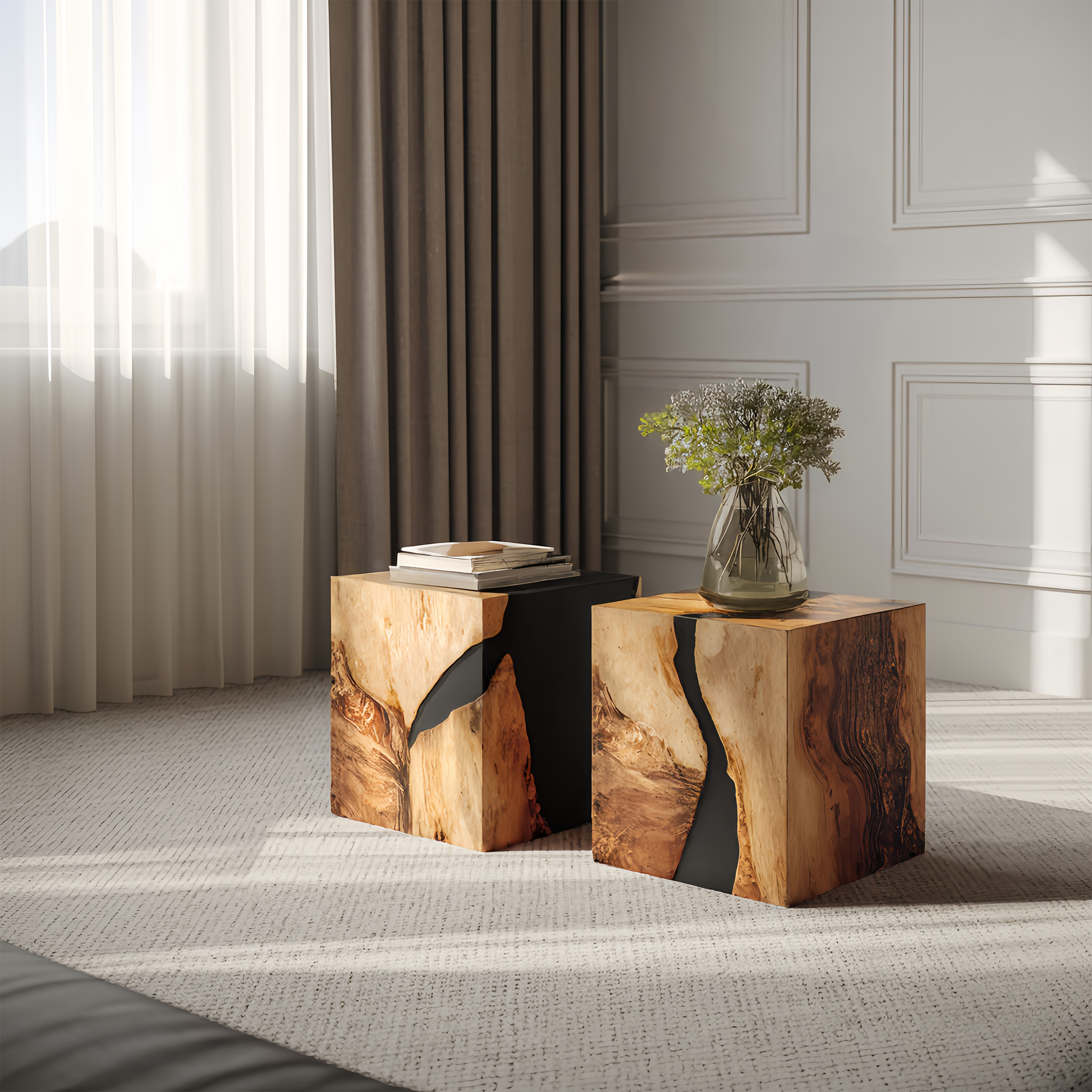 Modern Wooden Cube Coffee Table For Entryway Spaces