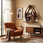 Mid Century Curved Wood Wall Shelf For Furniture Decor